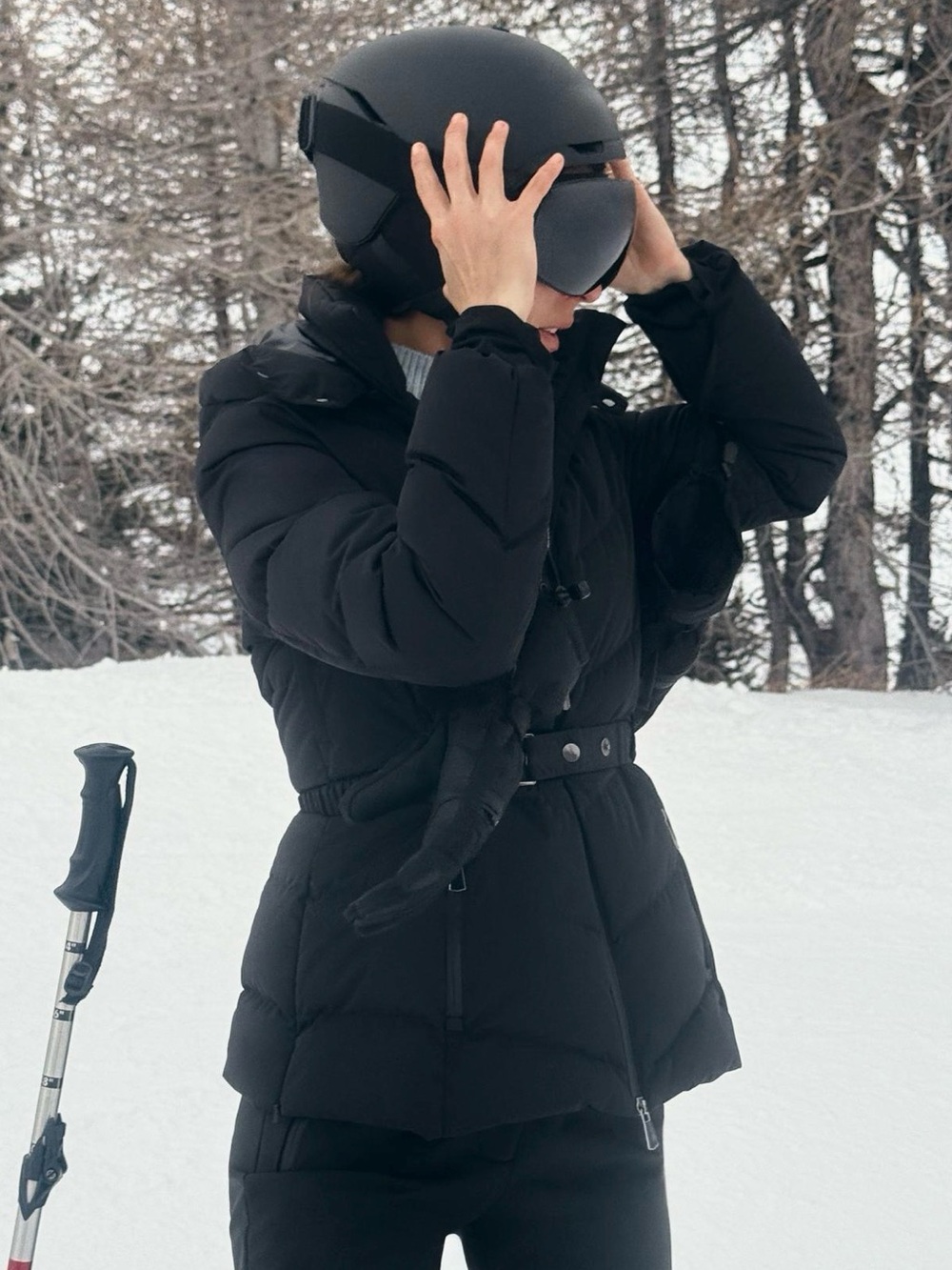 Zara Black Hooded Ski Quilted Puffer Jacket with Belt